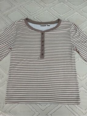 Kids Henley Top in Beige & White Stripes